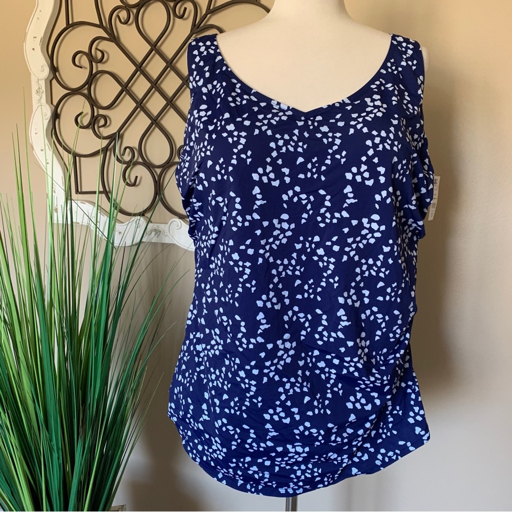 NEW! KIM GRAVEL Size 24 Navy Polka Dot Skirted Front One piece Swimsuit